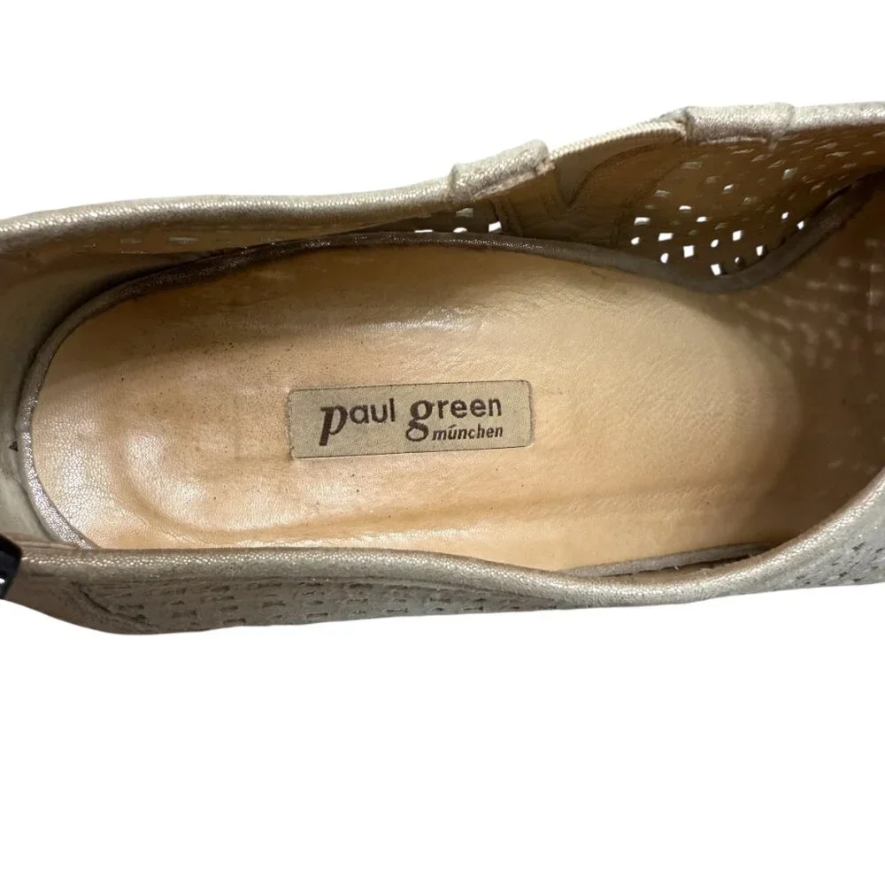 Paul Green Munchen Suede peep toe gold metallic heel bootie women's size 10